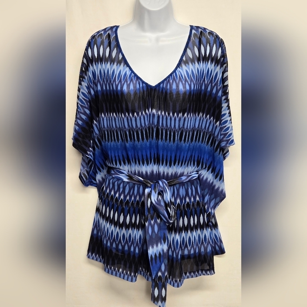 Apt. 9 Woman 2X Top Cami With Sheer Built In Overlay Wide Short Sleeve Tie Belt